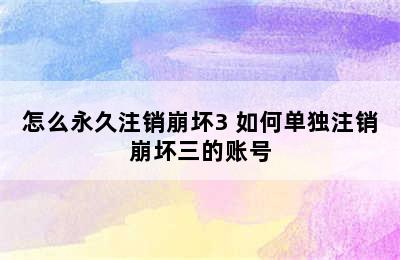 怎么永久注销崩坏3 如何单独注销崩坏三的账号